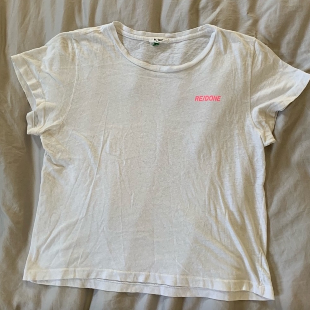 Re/Done White Pink Logo Classic Tee T-Shirt Small
